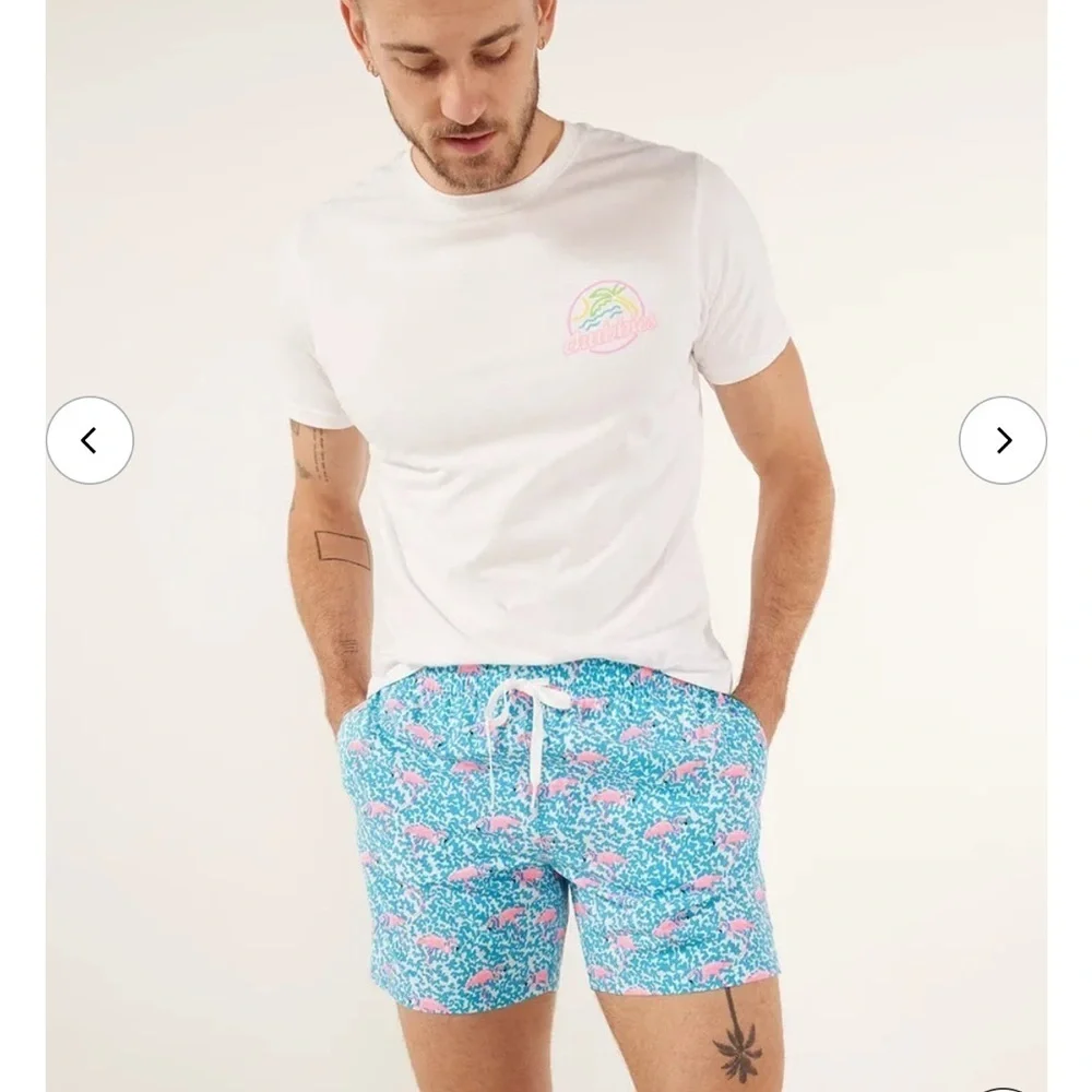 Chubbies The Domingos are for Flamingos pink turquoise trunks XS swim
